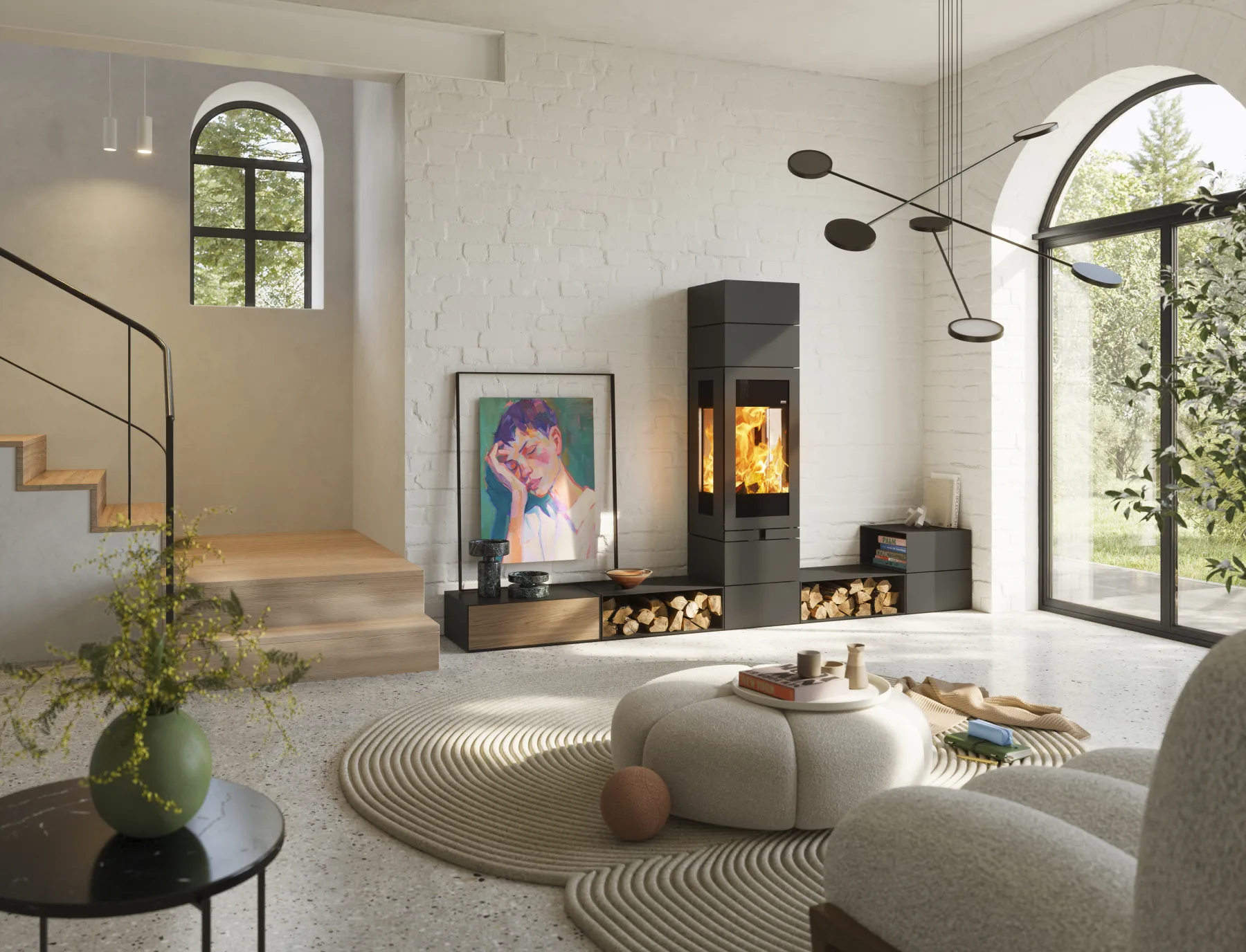 Moderne Kaminanlage in einem individuell geplanten Wohnraum